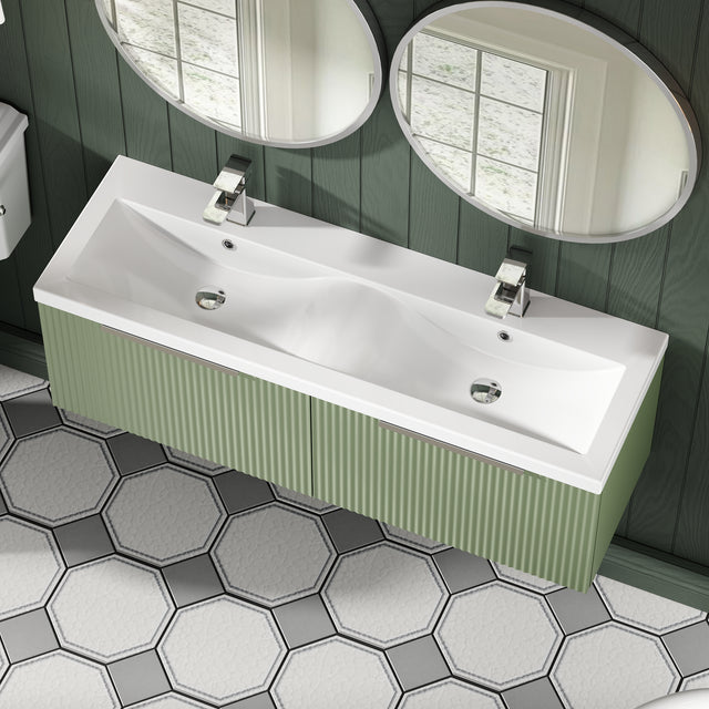 Hudson Reed Fluted 1200mm Wall Hung 2-Drawer Vanity and Double Basin