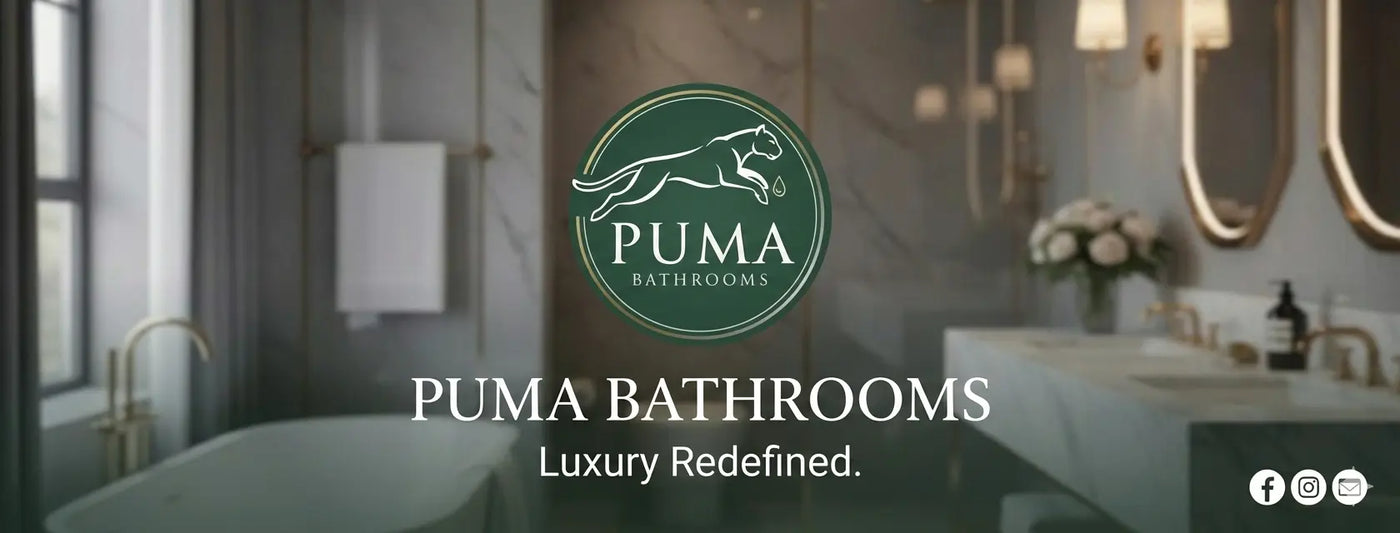Advertisement for Puma Bathrooms with a bathroom setting in the background