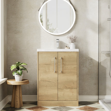Hudson Reed Juno 600mm Autumn Oak Floor Standing 2-Door Vanity Unit with 1 Tap Hole Basin