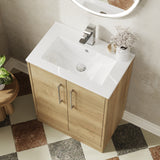 Hudson Reed Juno 600mm Autumn Oak Floor Standing 2-Door Vanity Unit With 1 Tap Hole Basin