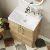 Hudson Reed Juno 600mm Autumn Oak Floor Standing 2-Door Vanity Unit with 1 Tap Hole Basin