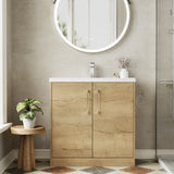 Hudson Reed Juno 800mm Autumn Oak Floor Standing 2-Door Vanity Unit & 1 Tap Hole Basin