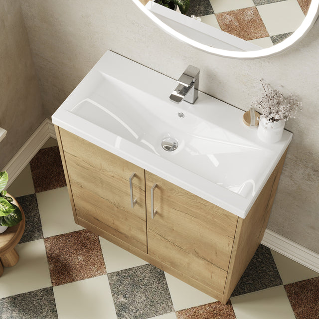 Hudson Reed Juno 800mm Autumn Oak Floor Standing 2-Door Vanity Unit & 1 Tap Hole Basin