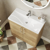 Hudson Reed Juno 800mm Autumn Oak Floor Standing 2-Door Vanity Unit with 1 Tap Hole Basin and Handles