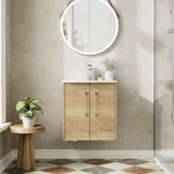 Hudson Reed Juno 500mm Autumn Oak Wall Hung 2-Door Vanity Unit with 1 Tap Hole Basin