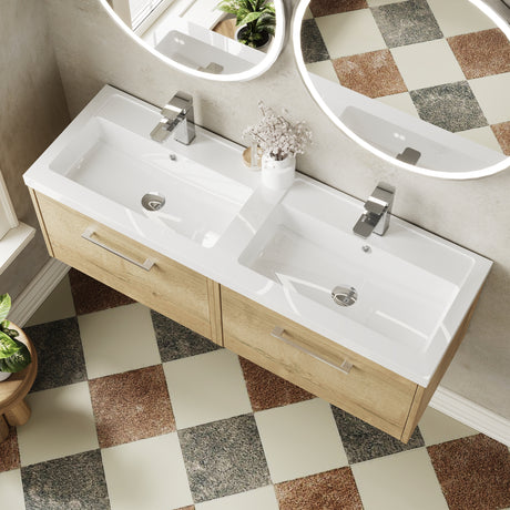 Hudson Reed Juno 1200mm Autumn Oak Wall Hung 2-Drawer Vanity Unit with Double Basin