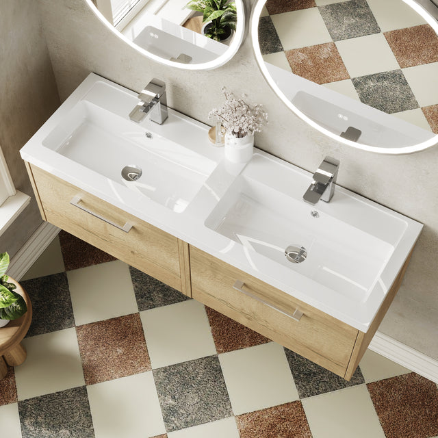 Hudson Reed Juno 1200mm Autumn Oak Wall Hung 2-Drawer Vanity Unit with Double Basin