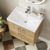Hudson Reed Juno 600mm Wall Hung 2-Door Autumn Oak Vanity Unit with 1 Tap Hole Basin