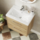 Hudson Reed Juno 600mm Autumn Oak Wall Hung 2-Drawer Vanity Unit With 1 Tap Hole Basin