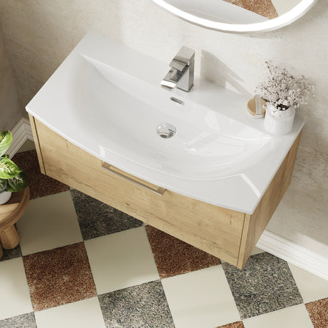 Hudson Reed Juno 800mm Wall Hung Single Drawer Vanity Unit with Curved 1 Tap Hole Basin