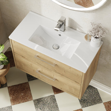 Hudson Reed Juno 800mm Autumn Oak Wall Hung 2-Drawer Vanity Unit with 1 Tap Hole Basin