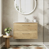 Hudson Reed Juno 800mm Autumn Oak Wall Hung 2-Drawer Vanity Unit with 1 Tap Hole Basin