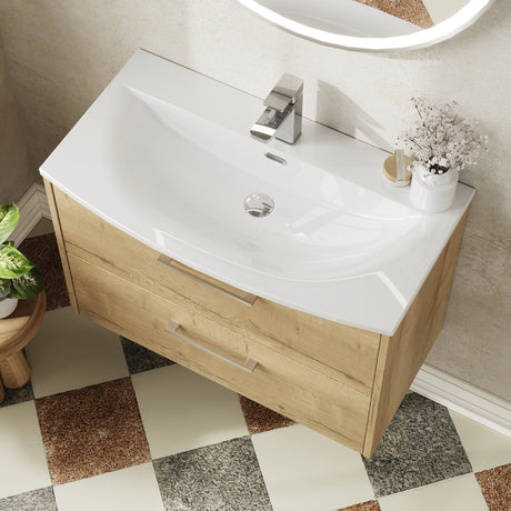 Hudson Reed Juno 800mm Autumn Oak Wall Hung 2-Drawer Vanity Unit with 1 Tap Hole Basin