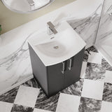 Hudson Reed Juno 510mm Graphite Grey Woodgrain Floor Standing 2-Door Vanity Unit with 1 Tap Hole Basin