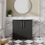 Hudson Reed Juno 800mm Graphite Grey Woodgrain Floor Standing 2-Door Vanity Unit Including Basin