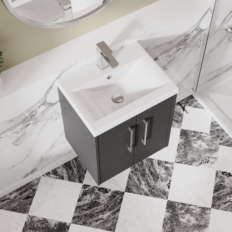 Hudson Reed Juno 500mm Wall Hung Graphite Grey 2-Door Vanity Unit with Mid-Edge 1 Tap Hole Basin