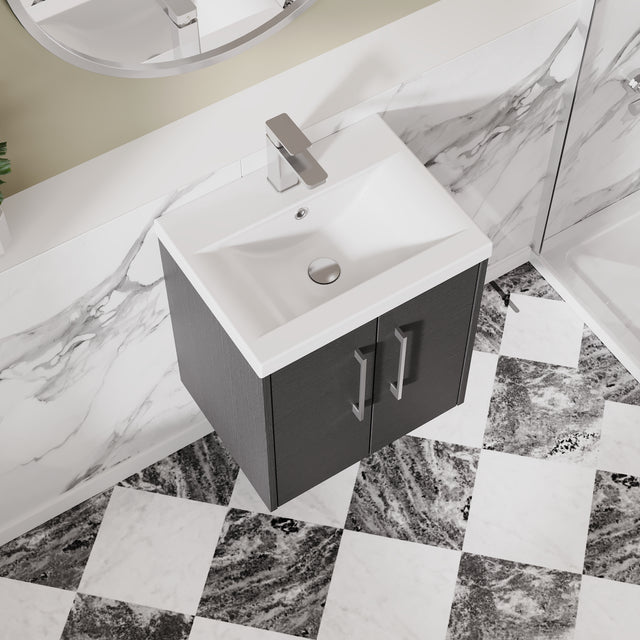 Hudson Reed Juno 500mm Wall Hung Graphite Grey 2-Door Vanity Unit with Mid-Edge 1 Tap Hole Basin