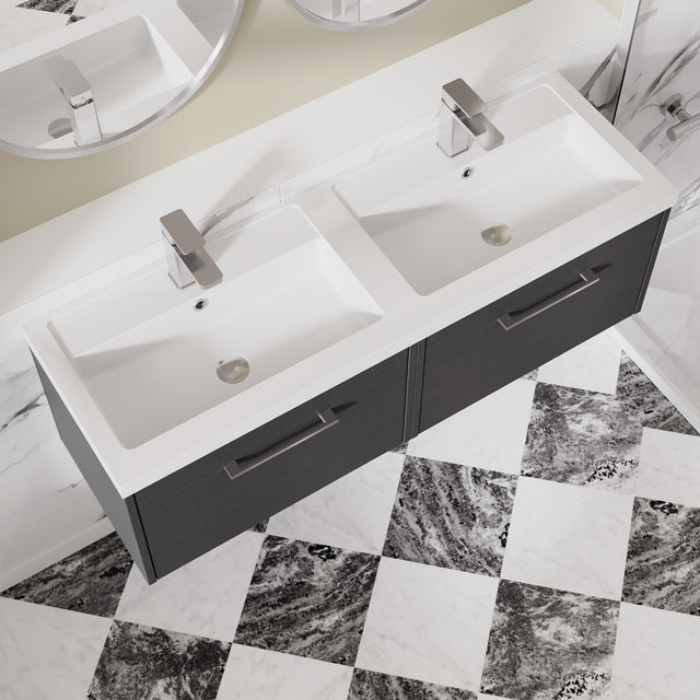 Hudson Reed Juno 1200mm Wall Hung Graphite Grey 2-Drawer Vanity Unit & Double Basin