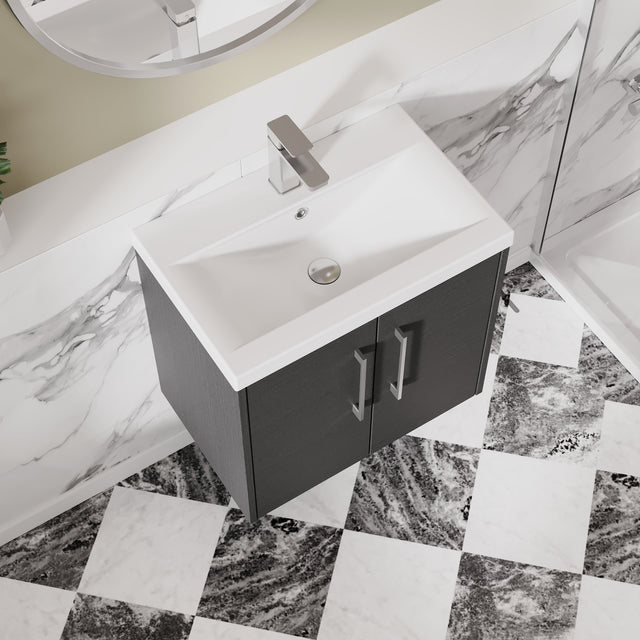Hudson Reed Juno 600mm Graphite Grey Wall Hung 2-Door Vanity Unit With Basin Rigid