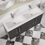 Hudson Reed Juno 1205mm Graphite Grey Wall Hung 4-Door Vanity Unit & Double Basin with Soft Close Doors