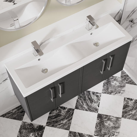 Hudson Reed Juno 1205mm Graphite Grey Wall Hung 4-Door Vanity Unit & Double Basin with Soft Close Doors