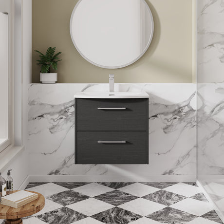 Hudson Reed Juno 600mm Graphite Grey Wall Hung 2-Drawer Vanity & Basin with Soft Close Drawers