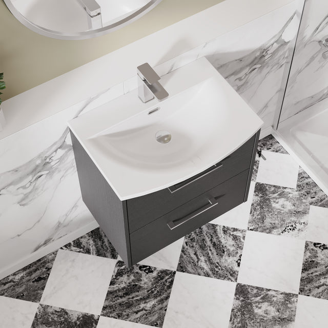 Hudson Reed Juno 600mm Graphite Grey Wall Hung 2-Drawer Vanity & Basin with Soft Close Drawers