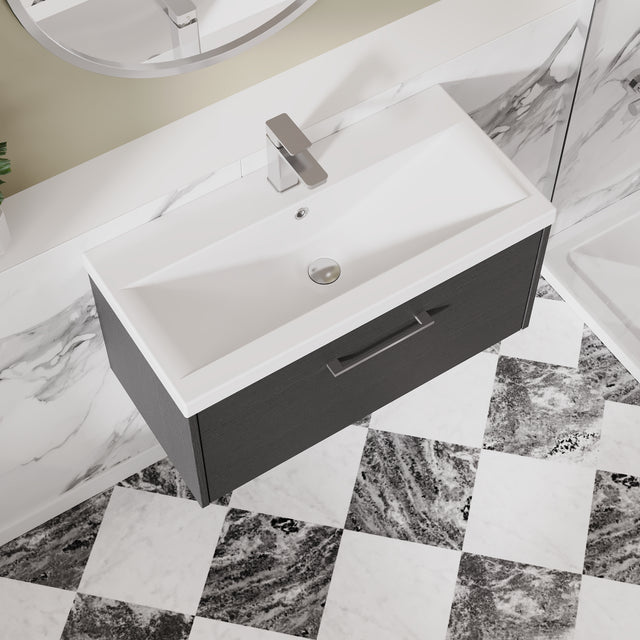 Hudson Reed Juno 800mm Graphite Grey Wall Hung Single Drawer Vanity Unit with 1 Tap Hole Basin