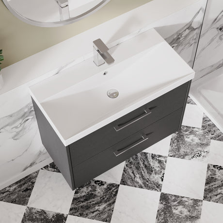 Hudson Reed Juno 800mm Graphite Grey Wall Hung 2-Drawer Vanity Unit & Thin-Edge 1 Tap Hole Basin