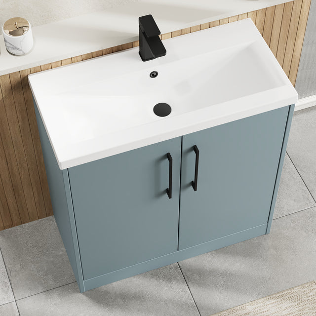 Hudson Reed Juno 800mm Coastal Grey Floor Standing 2-Door Vanity Unit & 1 Tap Hole Basin