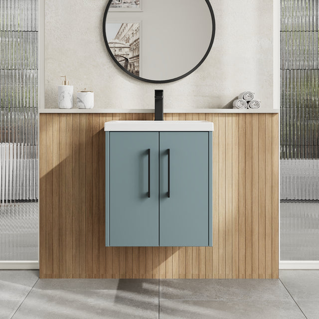 Hudson Reed Juno 500mm Coastal Grey Wall Hung 2-Door Vanity Unit With 1 Tap Hole Basin