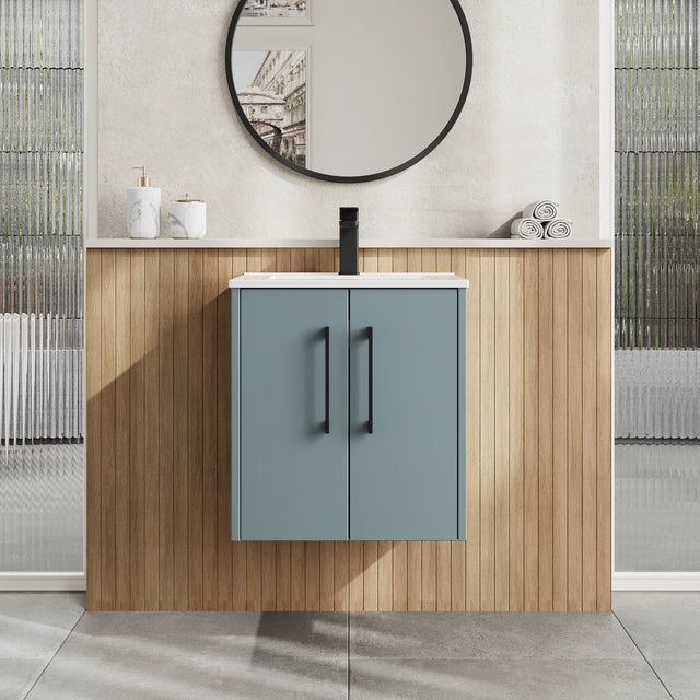 Hudson Reed Juno 500mm Coastal Grey Wall Hung 2-Door Vanity Unit with 1 Tap Hole Basin