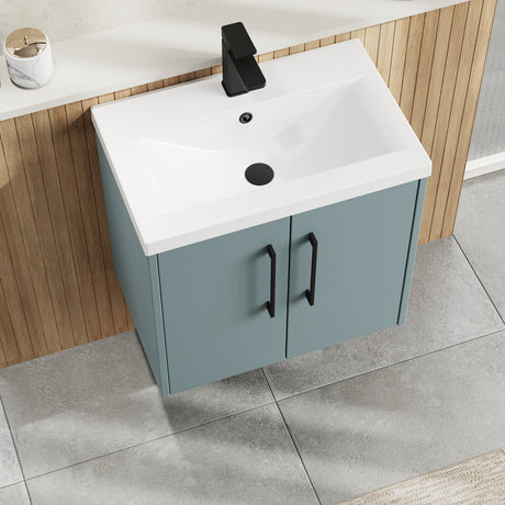 Hudson Reed Juno 600mm Coastal Grey Wall Hung 2-Door Vanity Unit with 1 Tap Hole Basin