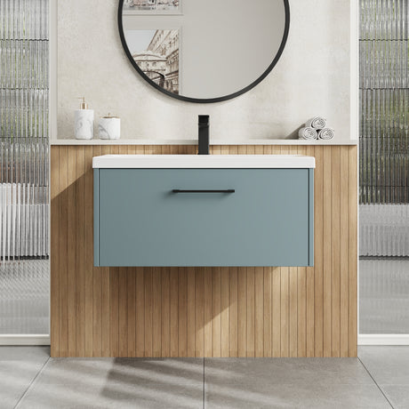 Hudson Reed Juno 800mm Coastal Grey Wall Hung Single Drawer Vanity Unit With 1 Tap Hole Basin
