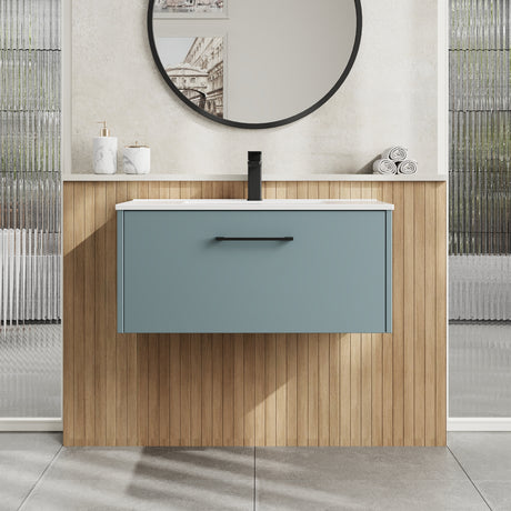 Hudson Reed Juno 800mm Coastal Grey Wall Hung Single Drawer Vanity Unit with 1 Tap Hole Basin