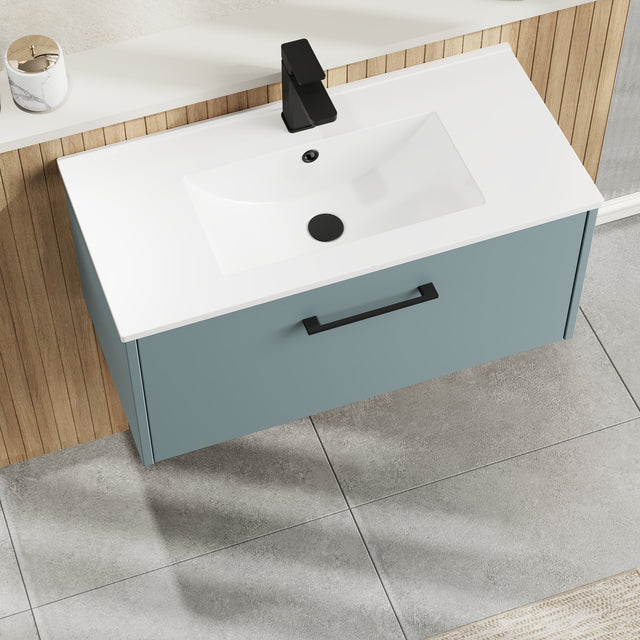 Hudson Reed Juno 800mm Coastal Grey Wall Hung Single Drawer Vanity Unit with 1 Tap Hole Basin