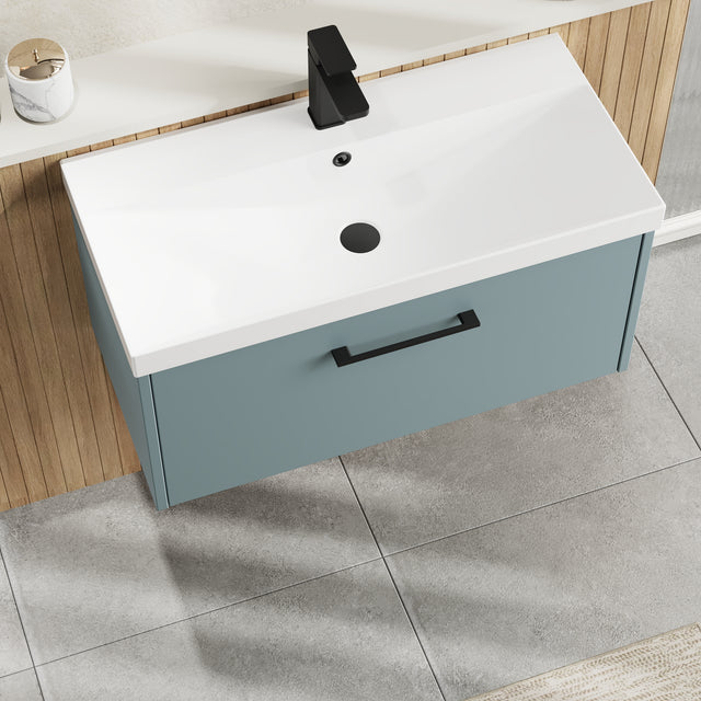 Hudson Reed Juno 800mm Coastal Grey Wall Hung Single Drawer Vanity Unit With Thin-Edge Basin