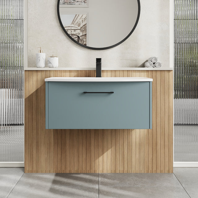 Hudson Reed Juno 800mm Wall Hung Single Drawer Vanity Unit with Curved 1 Tap Hole Basin