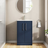 Hudson Reed Juno 500mm Midnight Blue Floor Standing 2-Door Vanity Unit & Basin With Soft Close Doors