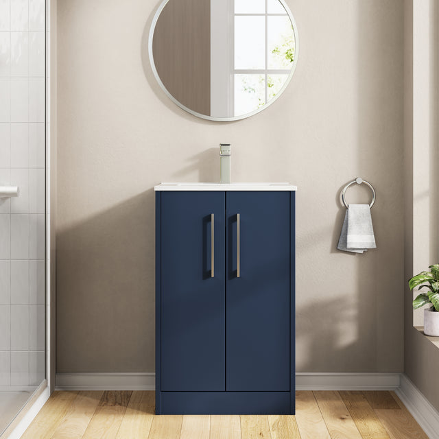 Hudson Reed Juno 500mm Midnight Blue Floor Standing 2-Door Vanity Unit & Basin With Soft Close Doors
