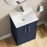 Hudson Reed Juno 500mm Midnight Blue Floor Standing 2-Door Vanity Unit Including Basin With Soft Close Doors