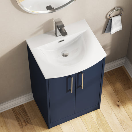 Hudson Reed Juno 500mm Midnight Blue Floor Standing 2-Door Vanity Unit & Basin with Soft Close Doors