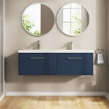 Hudson Reed Juno 1200mm Midnight Blue Wall Hung 2-Drawer Vanity Unit with Double 2 Tap Hole Basin
