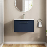 Hudson Reed Juno 600mm Wall Hung Single Drawer Vanity & Basin Midnight Blue with Soft Close Drawer
