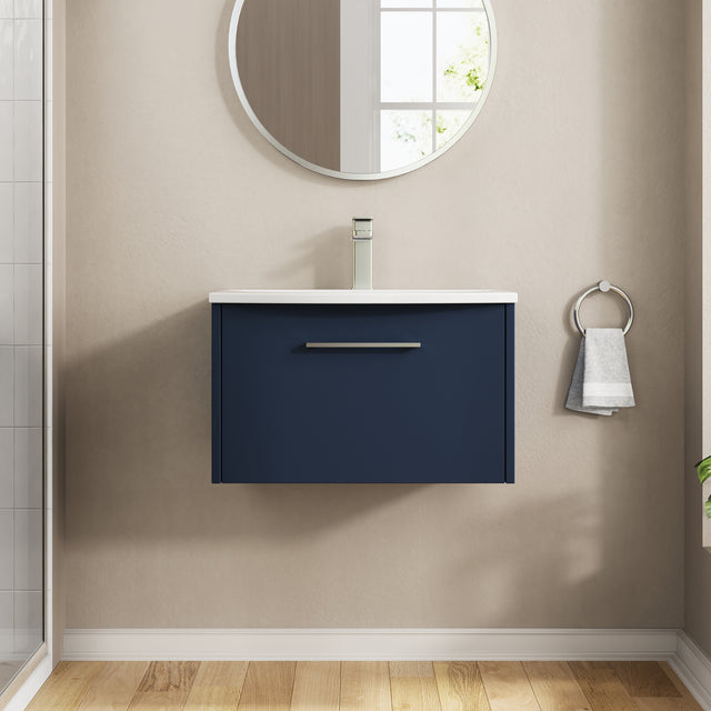 Hudson Reed Juno 600mm Wall Hung Single Drawer Vanity & Basin Midnight Blue with Soft Close Drawer