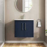 Hudson Reed Juno 600mm Midnight Blue Wall Hung 2-Door Vanity Unit & Basin With 1 Tap Hole