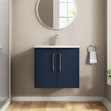 Hudson Reed Juno 600mm Midnight Blue Wall Hung 2-Door Vanity Unit & Basin With 1 Tap Hole