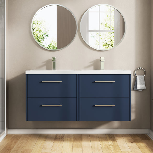 Hudson Reed Juno 1200mm Wall Hung Midnight Blue 4-Drawer Double Basin Vanity Unit