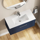 Hudson Reed Juno 800mm Midnight Blue Wall Hung Single Drawer Vanity Unit with Basin and Soft Close Drawer