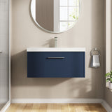 Hudson Reed Juno 800mm Midnight Blue Wall Hung Single Drawer Vanity & Basin Rigid Soft Close